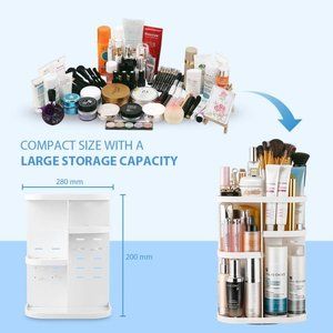 Rotating Spinning Tiered White Makeup Vanity Organizer Rack Large Capacity